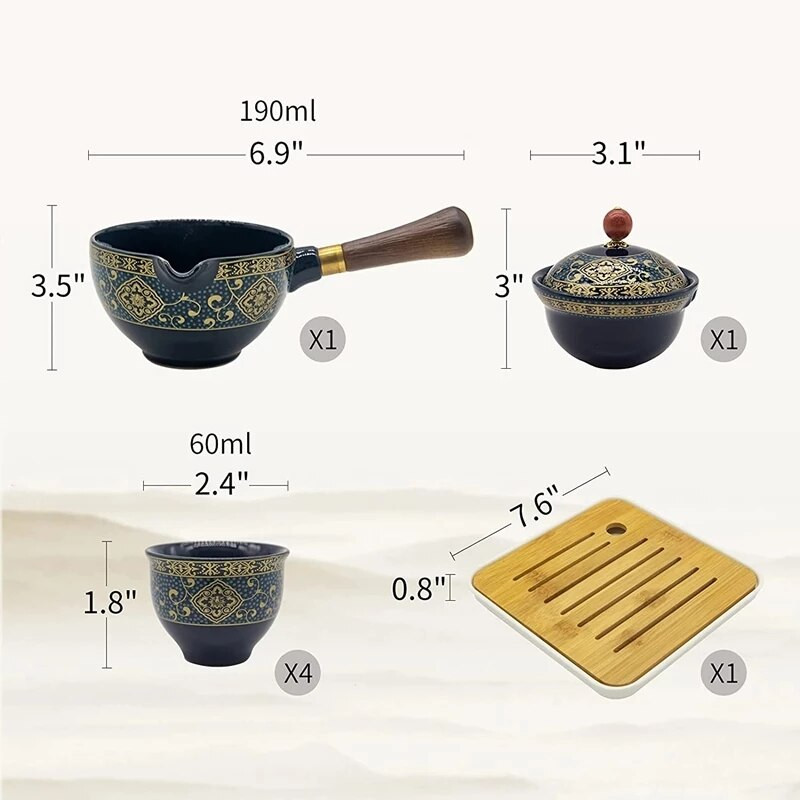 Čínska čajová súprava Teaware, prenosná čajová súprava Gong fu s 360-stupňovým otočným čajníkom a prenosným lúhovačom, všetko v darčekovej taške