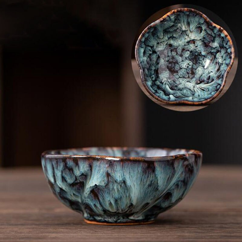 2db/szett Kemence Változó virágforma teástál Kungfu teáscsészék Mestercsésze Konyhai teáskészlet ivótartozékok