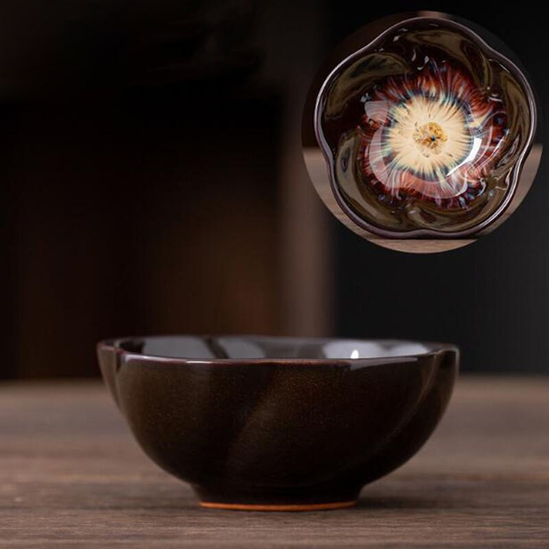 2db/szett Kemence Változó virágforma teástál Kungfu teáscsészék Mestercsésze Konyhai teáskészlet ivótartozékok