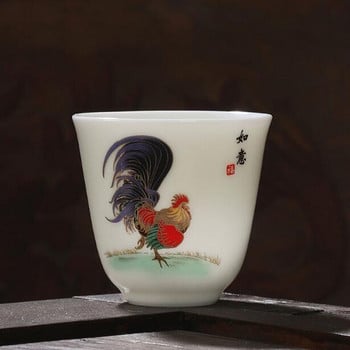2 τεμάχια/Σετ Φλιτζάνια Τσαγιού από πορσελάνη από νεφρίτη μοτίβο κόκορα Master Cup Kungfu Tea Bowl 60ml Κουζίνα Τσαγιού Παραδοσιακές Χειροτεχνίες