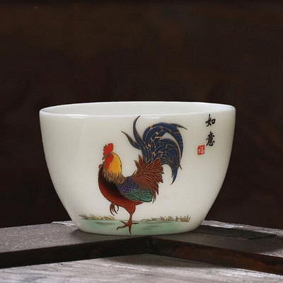 2tk/komplekt Suet Jade portselanist teetassid kukemuster Master Cup Kungfu teekauss 60ml kööginõud Traditsiooniline käsitöö