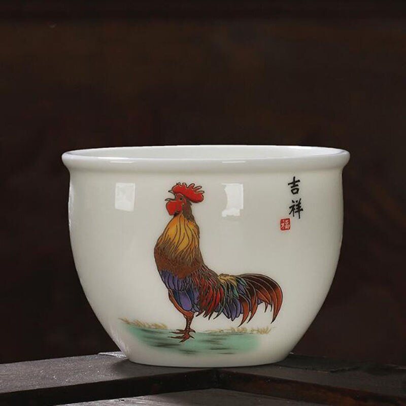 2 ks/sada porcelánových čajových šálok Suet Jade s vzorom kohúta, majstrovská šálka, kung-fu čajová miska 60 ml, kuchynský riad, tradičné remeslá