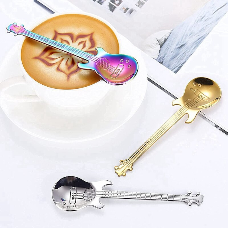 14 kusov gitarových kávových lyžičiek, malá lyžička, kreatívne espresso lyžičky na dezert, zmrzlinu, čaj, miešanie, mixovanie