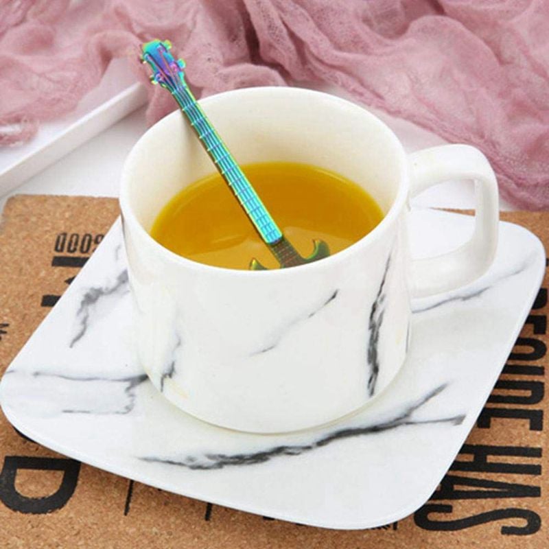 WSFS karštas 6 vnt. kavos arbatiniai šaukšteliai gitaros šaukštelis, nerūdijančio plieno spalvingas desertinis šaukštas muzikinis demitas šaukštas mielas virtuvės indas