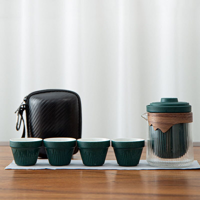 Kerámia utazó Kung Fu teáskészlet Teáskészlet Utazótáska Egy teáskanna négy teáscsésze Porcelán üveg teáskanna csészekészlettel Üzleti ajándék