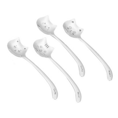 4 db Kreatív teáskanál kávés hosszúfarkú macska kávés kanál hosszú nyelű kanál 304 rozsdamentes acél étkészlet