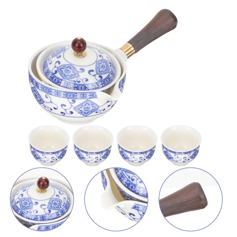 Čajová súprava, keramická čínska kanvica na čaj, porcelánová kanvica Fu Kung, malá čajová súprava Kungfu, 360 stupňová rotácia Gongfuloose