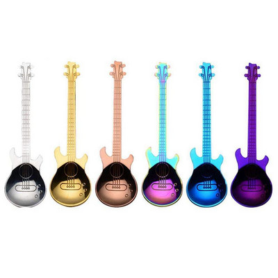 6 vnt kavos arbatiniai šaukšteliai gitaros šaukštelis, nerūdijančio plieno spalvingas desertinis šaukštas muzikinis demitas šaukštas mielas virtuvės indas arbatai