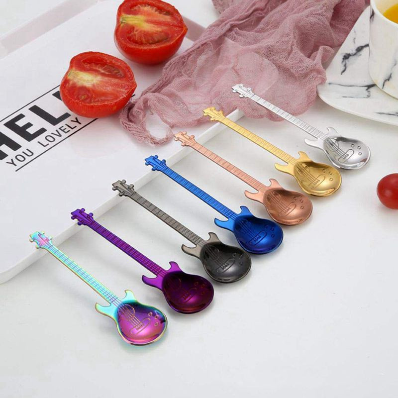6 kom žličica za kavu Žličica za gitaru, šarena žličica za desert od nehrđajućeg čelika Glazbena žlica za demitasse Slatki kuhinjski pribor za čaj