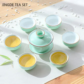 Kineski komplet šalica za čaj od celadona, kreativna keramička gaiwan šalica za čaj, putna prijenosna posuda za čaj, tradicija, ručno izrađeni dodaci za ceremoniju čaja