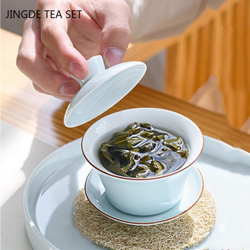 Κινεζικό Celadon Tea Cup Σετ Δημιουργικό κεραμικό Gaiwan Φλιτζάνι Τσαγιού Ταξίδι Φορητό Teaware Tradition Χειροποίητο Αξεσουάρ Τελετής Τσαγιού