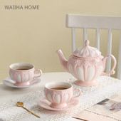 Комплект чаши за чай Чаша за кафе с чинийка Ретро керамични релефни цветя Чаши за черен чай Поднос Чаши за вода Palace Pots Чайни прибори Tazas