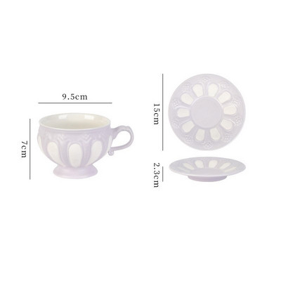 Комплект чаши за чай Чаша за кафе с чинийка Ретро керамични релефни цветя Чаши за черен чай Поднос Чаши за вода Palace Pots Чайни прибори Tazas