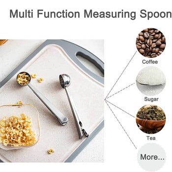 2 бр. Щипка за лъжичка за кафе 2 в 1 Мерителна лъжица за кафе от неръждаема стомана Ложичка с дълга дръжка и щипка за смляно кафе и чай