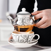 Kreatívna sada čajových šálok Nodian Tea Pot s čajovým nálevníkom, potlač Eiffelovej veže, Londýnskeho mosta, odolný voči vysokým teplotám, cestovný čajový riad