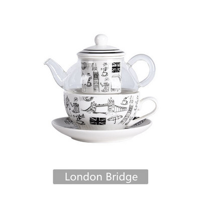 Kreatívna sada čajových šálok Nodian Tea Pot s čajovým nálevníkom, potlač Eiffelovej veže, Londýnskeho mosta, odolný voči vysokým teplotám, cestovný čajový riad