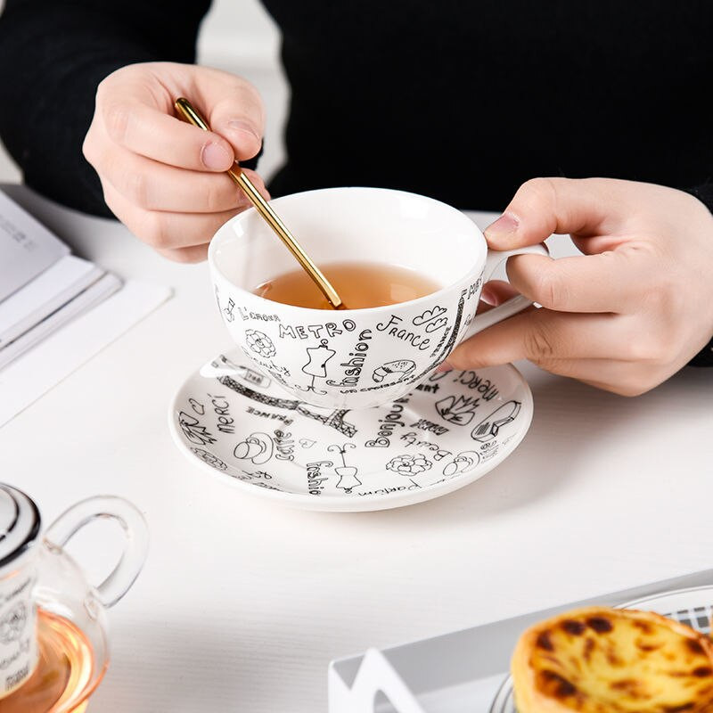 Kreatívna sada čajových šálok Nodian Tea Pot s čajovým nálevníkom, potlač Eiffelovej veže, Londýnskeho mosta, odolný voči vysokým teplotám, cestovný čajový riad