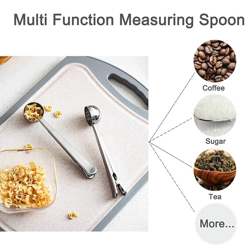 2 buc clemă pentru linguriță de cafea 2 în 1 lingură de măsurat cafea din oțel inoxidabil clemă cu mâner lung cu clemă pentru cafea măcinată ceai