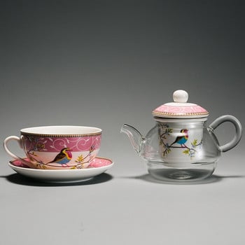 Κεραμικό τσάι για ένα σετ Fine Bone China Teaware Teapot φίλτρο με πιατάκια πουλιά και σχέδιο λουλουδιών κουτί δώρου