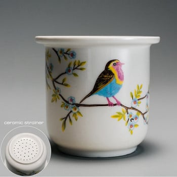 Κεραμικό τσάι για ένα σετ Fine Bone China Teaware Teapot φίλτρο με πιατάκια πουλιά και σχέδιο λουλουδιών κουτί δώρου