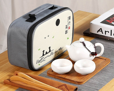 Čínska cestovná čajová súprava Kung Fu 1 kanvica 4 šálky, prenosná kanvica na čaj, porcelánový čajový riad Gaiwan, šálky na čajový obrad s cestovnou taškou