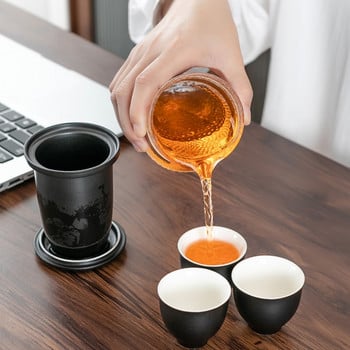 Пътуващ керамичен сервиз за чай Преносими комплекти за чай с чанта за носене Чайник Чаша за чай Творчески подарък Ръчна тенджера Чаши за чай за офис