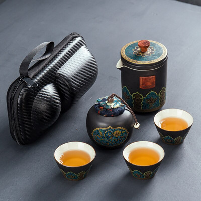 Keramická porcelánová sada čajových šálok Kung Fu, čajový riad, vonkajšie cestovné čajové vrecko, proti obareniu, jedna kanvica, tri šálky čaju s filtrom, darček