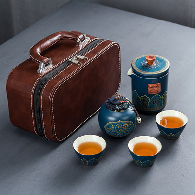Keramická porcelánová sada čajových šálok Kung Fu, čajový riad, vonkajšie cestovné čajové vrecko, proti obareniu, jedna kanvica, tri šálky čaju s filtrom, darček