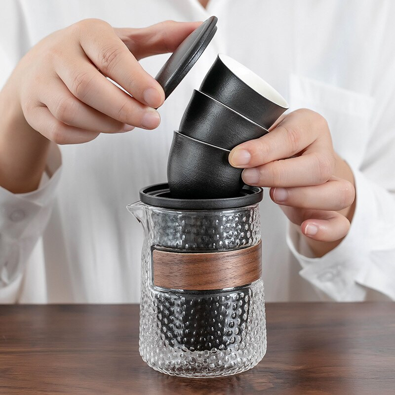 Hordozható utazó kerámia teáskészlet Teáskészletek hordtáskával teáskanna teáscsészével Kreatív ajándék kézi csésze teáscsészék irodába