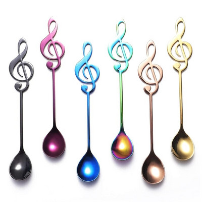 Hot XD-Music Note Linguri Pachet de 6 lingurițe creative drăguțe 18/10 Staff din oțel inoxidabil Linguri de cafea în formă de notație muzicală