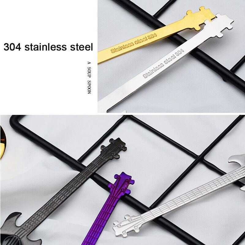 Gitara Kavos arbatiniai šaukšteliai, 7vnt Spalvingi nerūdijančio plieno Muzikiniai kavos šaukštai Arbatiniai šaukšteliai Maišymo šaukšteliai Cukraus šaukštas