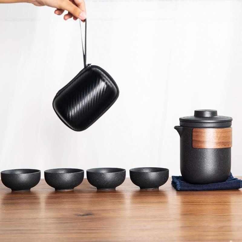 Keramická porcelánová čajová súprava Kung Fu, čajová kanvica a sada šálok, cestovná čajová súprava, prenosná, jedna kanvica a štyri šálky, kreatívny darček