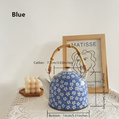 Cutelife Mielas mėlynų gėlių keramikinis kavos arbatos indas su rankena Karščiui atsparus Kinijos arbatos rinkinys Porcelianinis popietės arbatos puoduko rinkinys