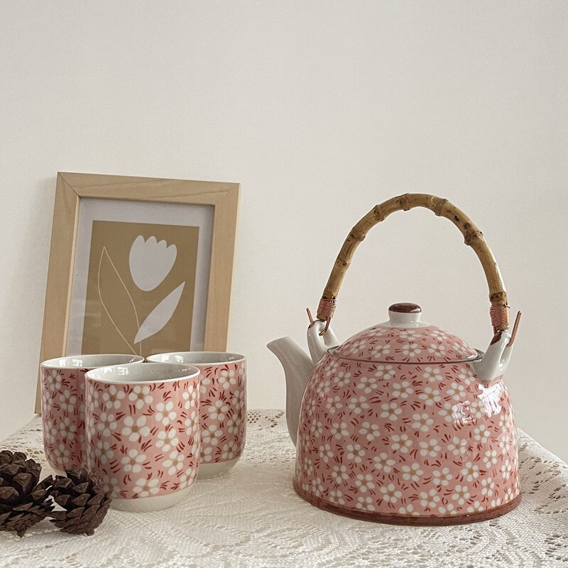 Cutelife Mielas mėlynų gėlių keramikinis kavos arbatos indas su rankena Karščiui atsparus Kinijos arbatos rinkinys Porcelianinis popietės arbatos puoduko rinkinys