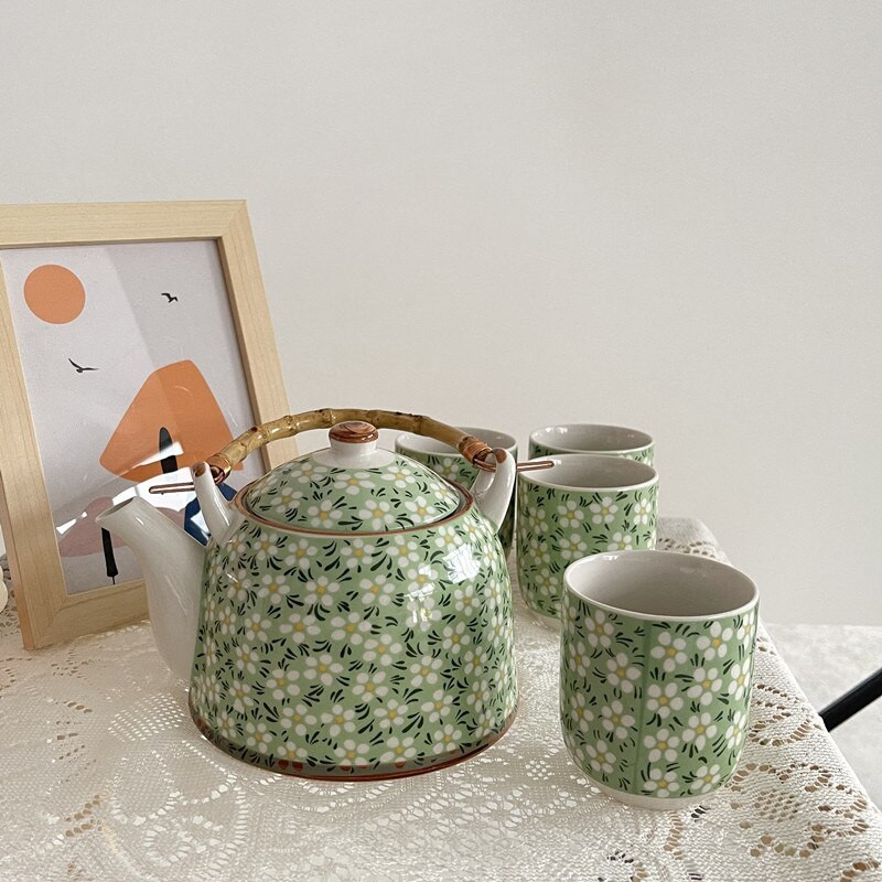 Cutelife Mielas mėlynų gėlių keramikinis kavos arbatos indas su rankena Karščiui atsparus Kinijos arbatos rinkinys Porcelianinis popietės arbatos puoduko rinkinys