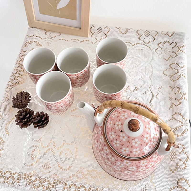 Cutelife Mielas mėlynų gėlių keramikinis kavos arbatos indas su rankena Karščiui atsparus Kinijos arbatos rinkinys Porcelianinis popietės arbatos puoduko rinkinys