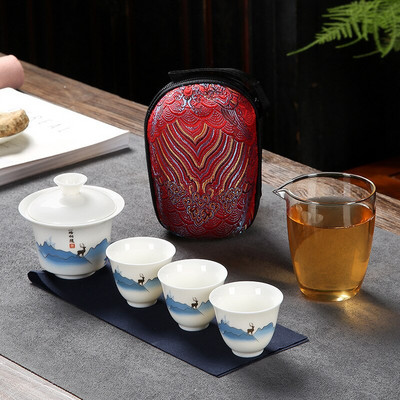 Keramické čajníky s 3 šálkami čaju, porcelánová súprava Gaiwan Kung Fu, prenosný čajový riad, cestovná čajová súprava, darčekový riad