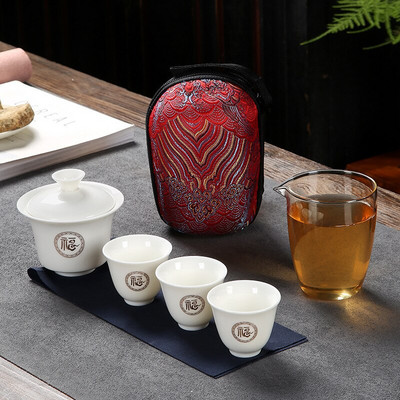 Keramické čajníky s 3 šálkami čaju, porcelánová súprava Gaiwan Kung Fu, prenosný čajový riad, cestovná čajová súprava, darčekový riad