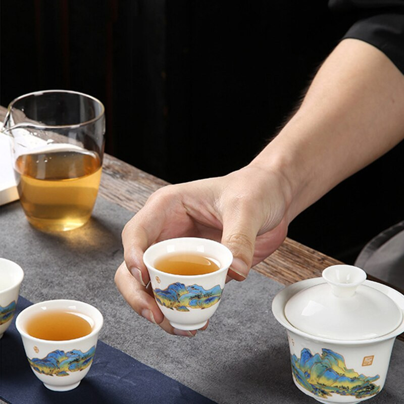 Keramické čajníky s 3 šálkami čaju, porcelánová súprava Gaiwan Kung Fu, prenosný čajový riad, cestovná čajová súprava, darčekový riad