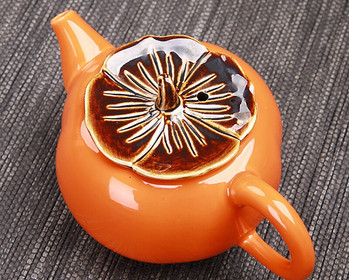 Творчески прибори за чай Persimmon Модел Kung Fu Керамичен комплект за чай Включва 6 чаши 1 чайник, Порцелан с червена глазура Изискан сервиз за чаша чай