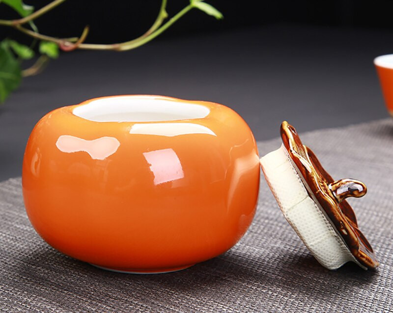 Kreatívny čajový riad Persimmon Model Kung Fu keramická čajová súprava obsahuje 6 šálok a 1 kanvicu, porcelán s červenou glazúrou, vynikajúci čajový riad v šálke.