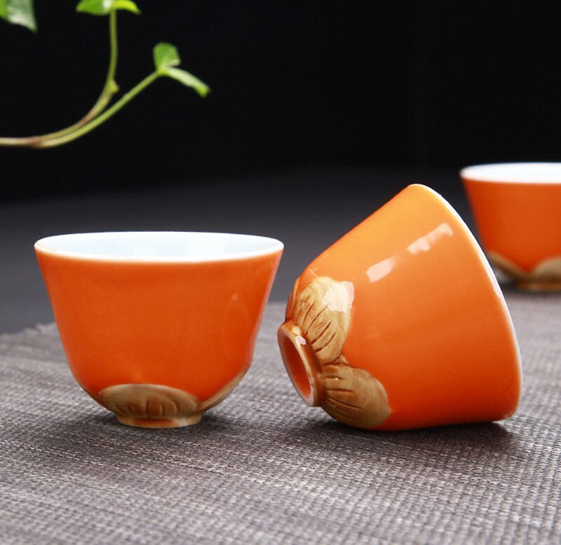 Kreatívny čajový riad Persimmon Model Kung Fu keramická čajová súprava obsahuje 6 šálok a 1 kanvicu, porcelán s červenou glazúrou, vynikajúci čajový riad v šálke.