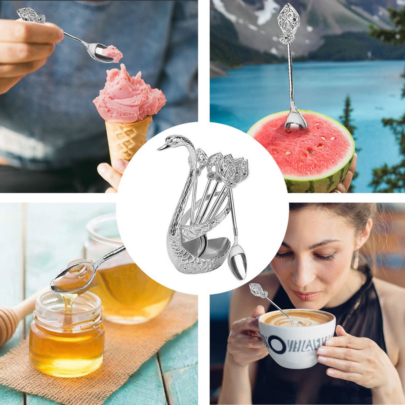 6vnt gulbės šakutės kavos šaukšto laikiklis tuščiaviduris namų dekoravimas vaisiai desertas svetainė virtuvė stalo reikmenys salotos