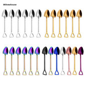 F63A 6/7 buc. Forma de lopata din otel inoxidabil cafea lingura de ceai inghetata desert cocktail amestecator amestecator vesela bucatarie