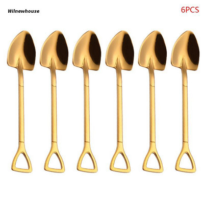 F63A 6/7 buc. Forma de lopata din otel inoxidabil cafea lingura de ceai inghetata desert cocktail amestecator amestecator vesela bucatarie