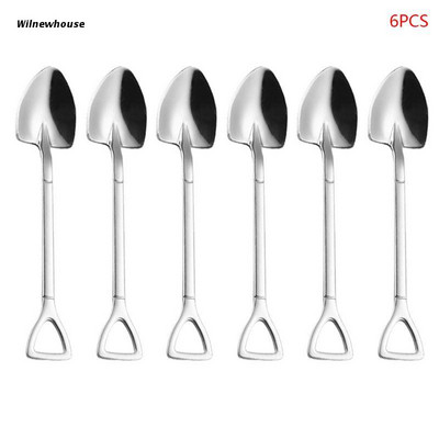 F63A 6/7 buc. Forma de lopata din otel inoxidabil cafea lingura de ceai inghetata desert cocktail amestecator amestecator vesela bucatarie