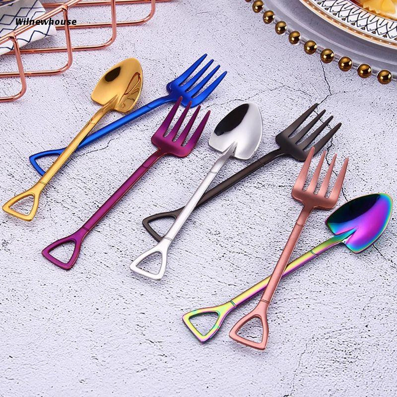 F63A 6/7 buc. Forma de lopata din otel inoxidabil cafea lingura de ceai inghetata desert cocktail amestecator amestecator vesela bucatarie