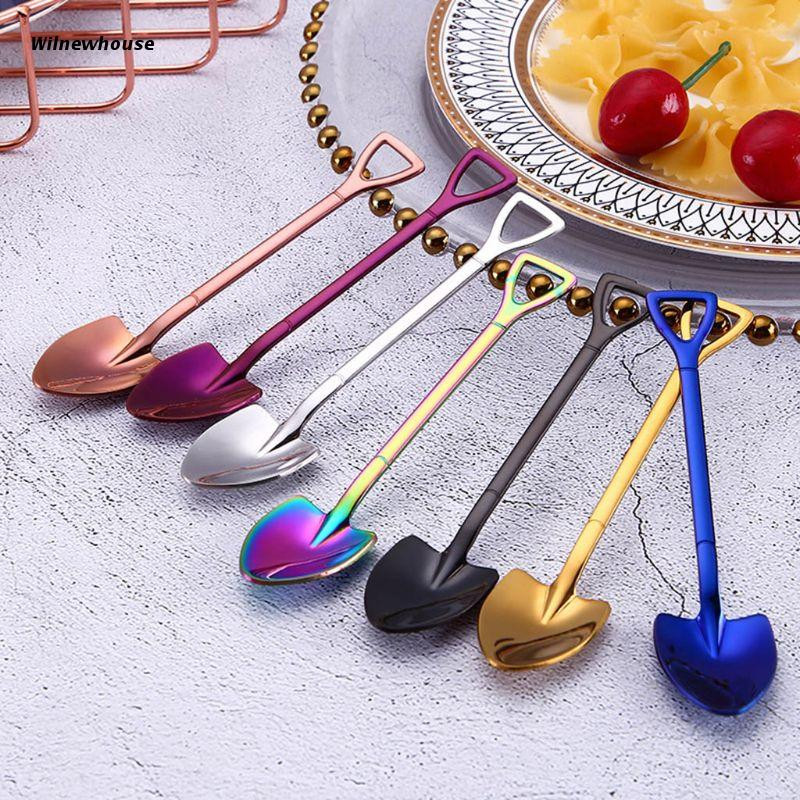 F63A 6/7 buc. Forma de lopata din otel inoxidabil cafea lingura de ceai inghetata desert cocktail amestecator amestecator vesela bucatarie