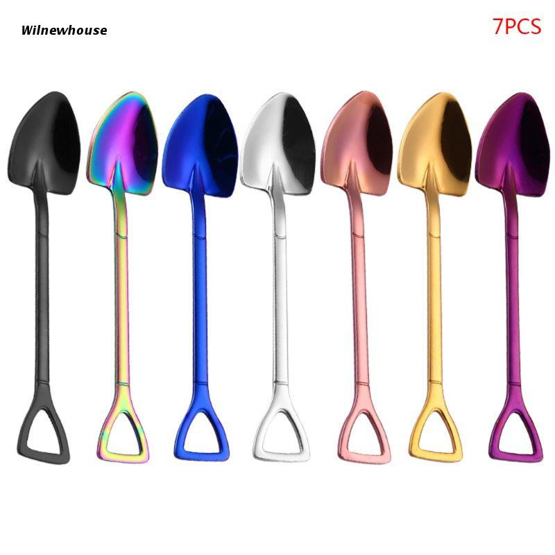 F63A 6/7 buc. Forma de lopata din otel inoxidabil cafea lingura de ceai inghetata desert cocktail amestecator amestecator vesela bucatarie