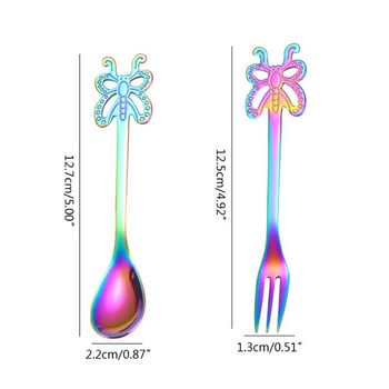 F63A 8бр. Пеперуди от неръждаема стомана Кафе Чай Лъжици Вилица Бар Напитка Коктейл Смесване Бъркалка Кухненска посуда